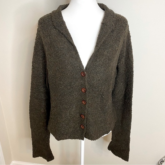Peruvian Connection Sweaters - Peruvian Connection Wool Blend Brown Olive Long Sleeve Cardigan Wood Buttons L